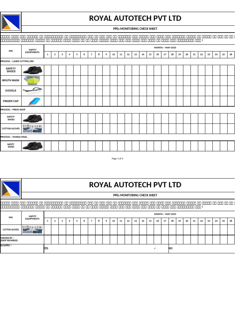 Ratpl-Hr-F-39 Ppe Monitoring Check Sheet | PDF