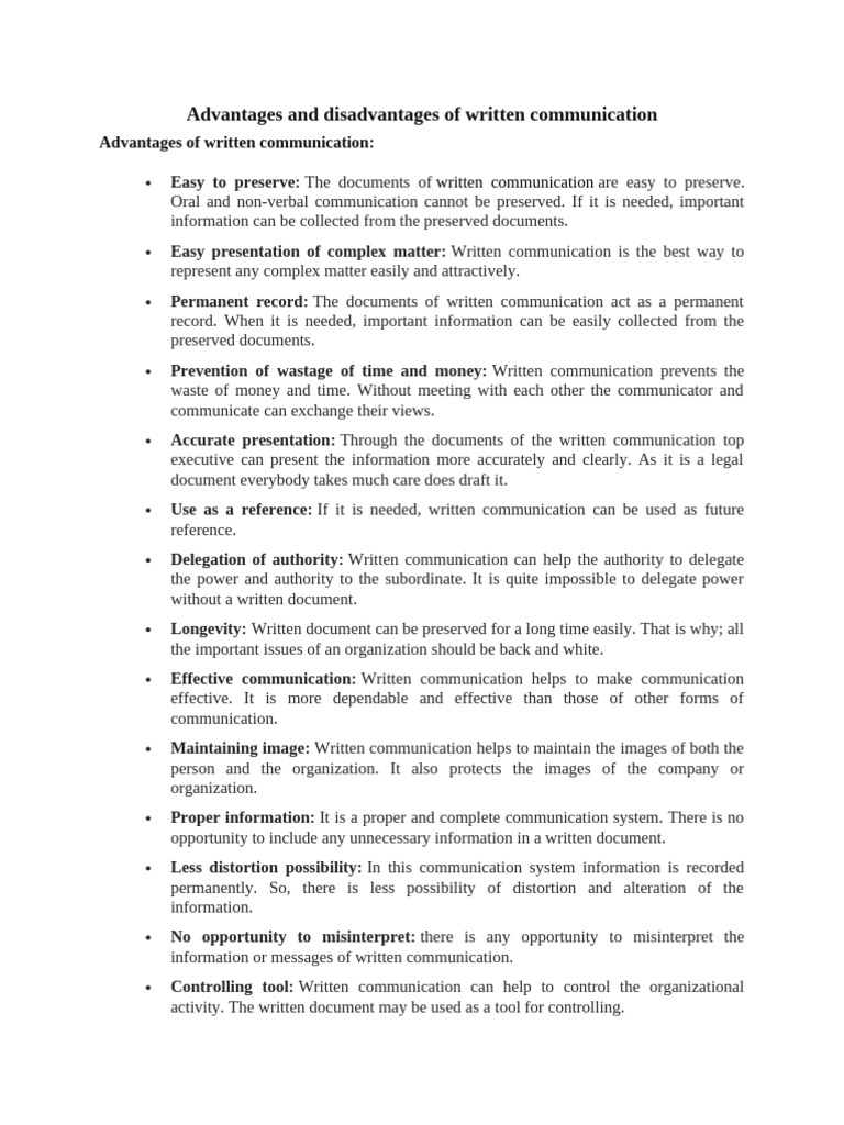 Advantages and Disadvantages of Written Communication | PDF | Communication | Information