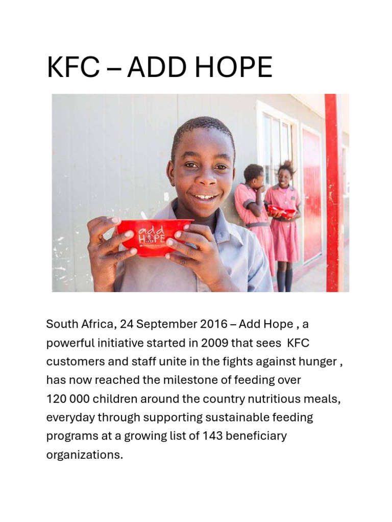 KFC South Africa Add Hope 2024 Initiatives | PDF