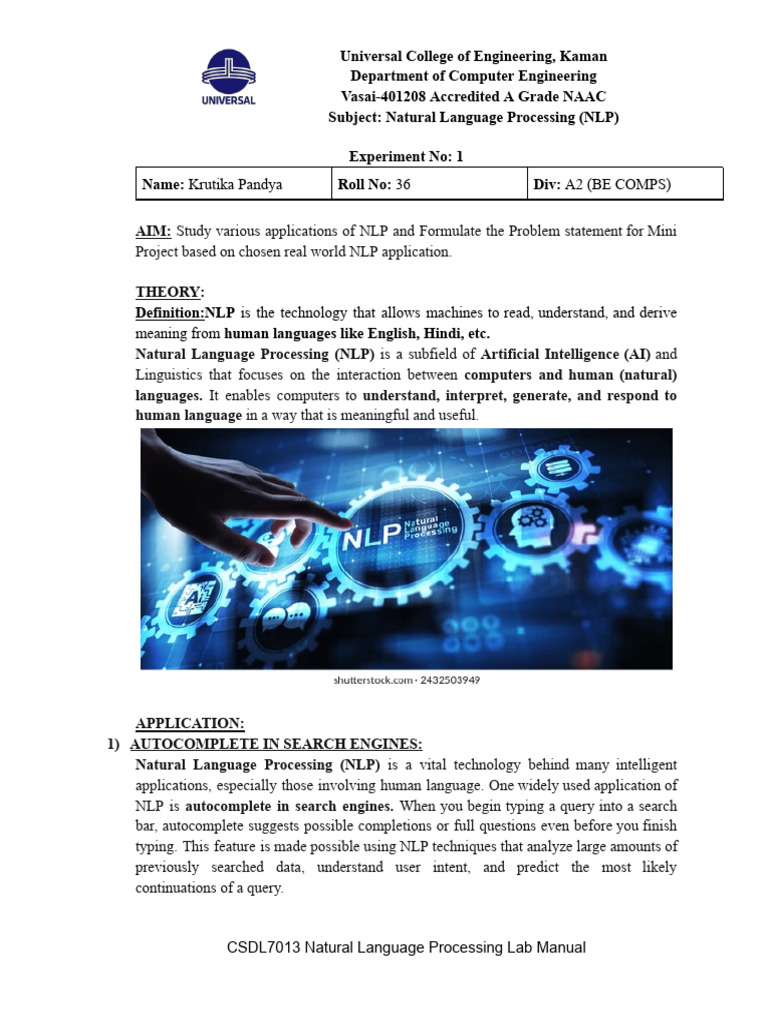 NLP Applications and Mini Project Guide | PDF | Artificial Intelligence ...