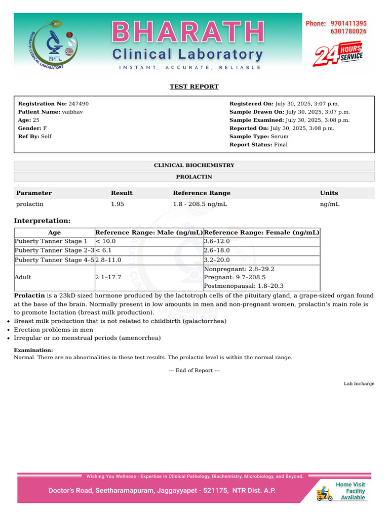 Test Report 148 Prolactin 1 | PDF | Medical Specialties | Clinical Medicine