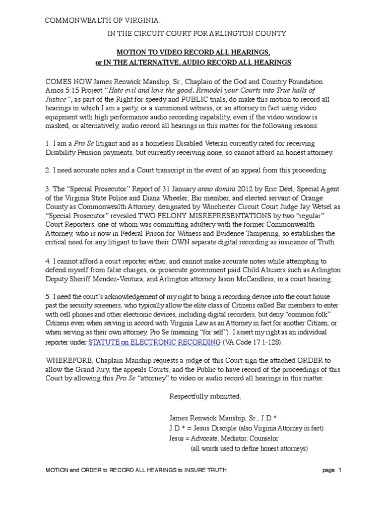 Motion and Order To Record All Hearings PDF Wisconsin Circuit