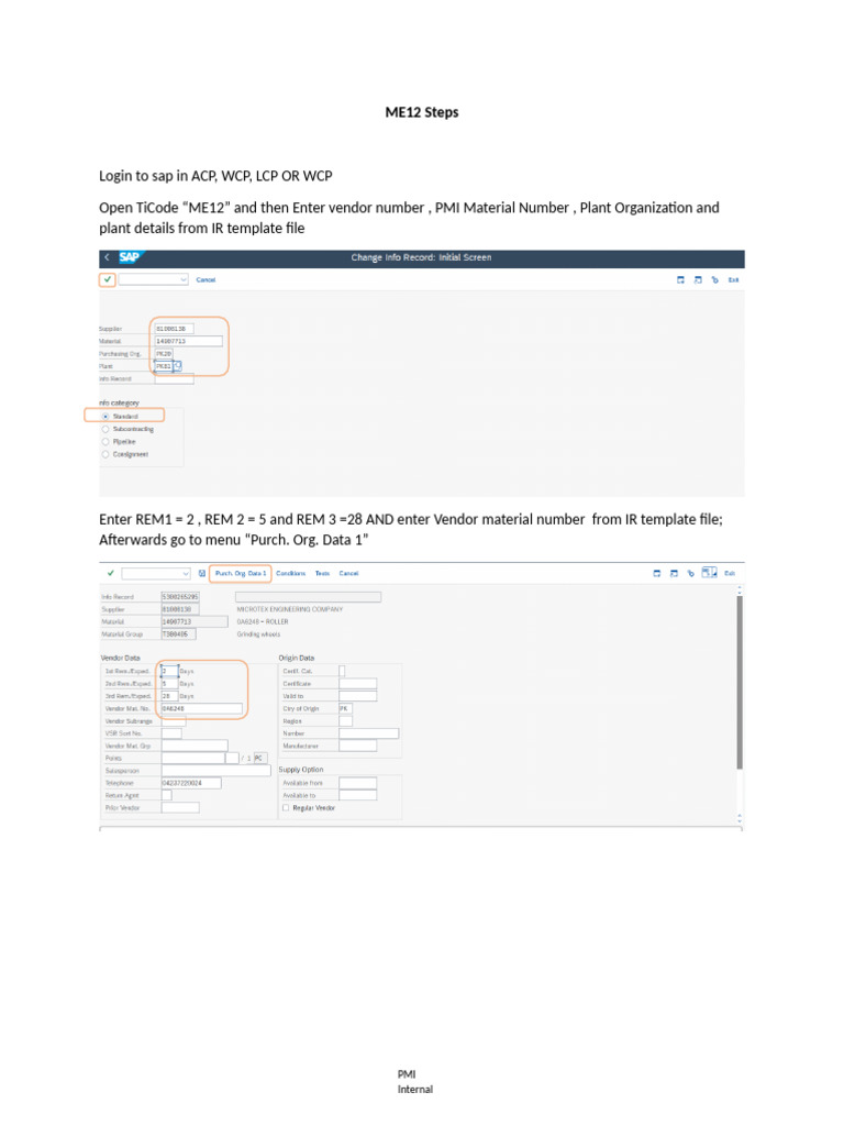 PMI SAP ME12 and ME11 Steps Guide | PDF