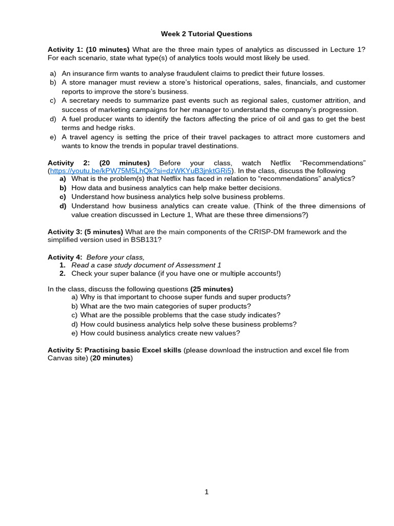 Week 2 Analytics Tutorial Questions | PDF