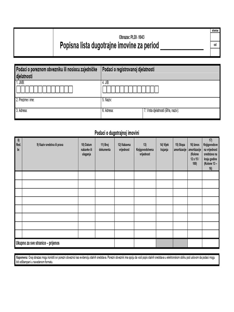 18) Obrazac PLDI - 1043 | PDF