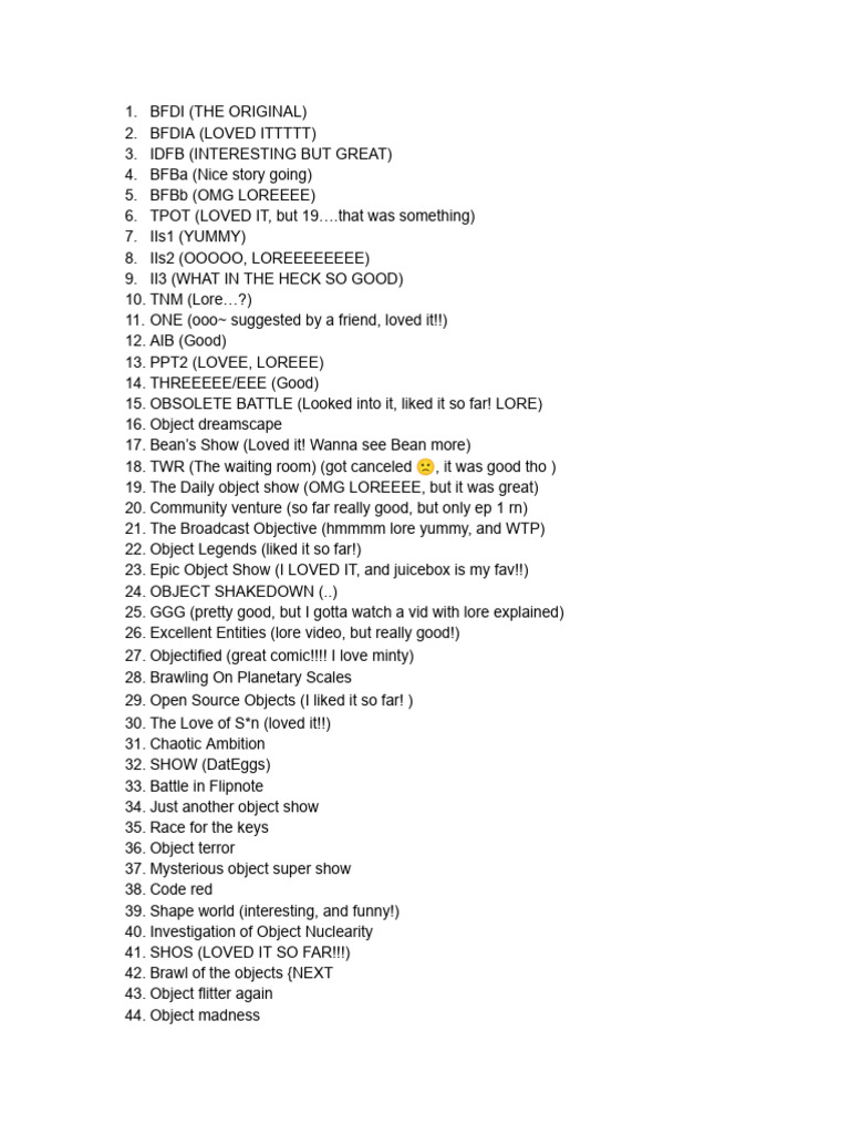Overview of Popular Object Shows | PDF