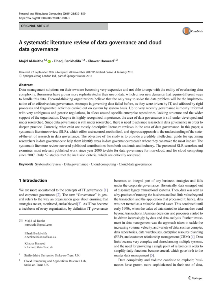 Systematic Review of Data Governance | PDF | Cloud Computing | Governance