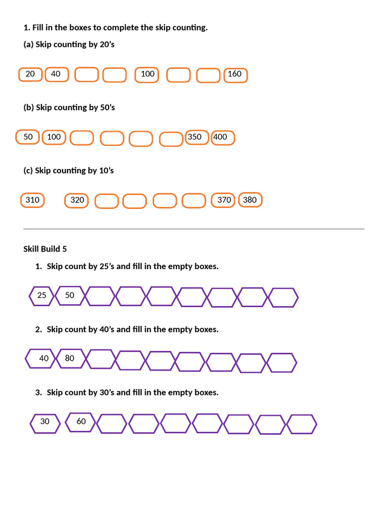 Skip Counting Practice Worksheets | PDF