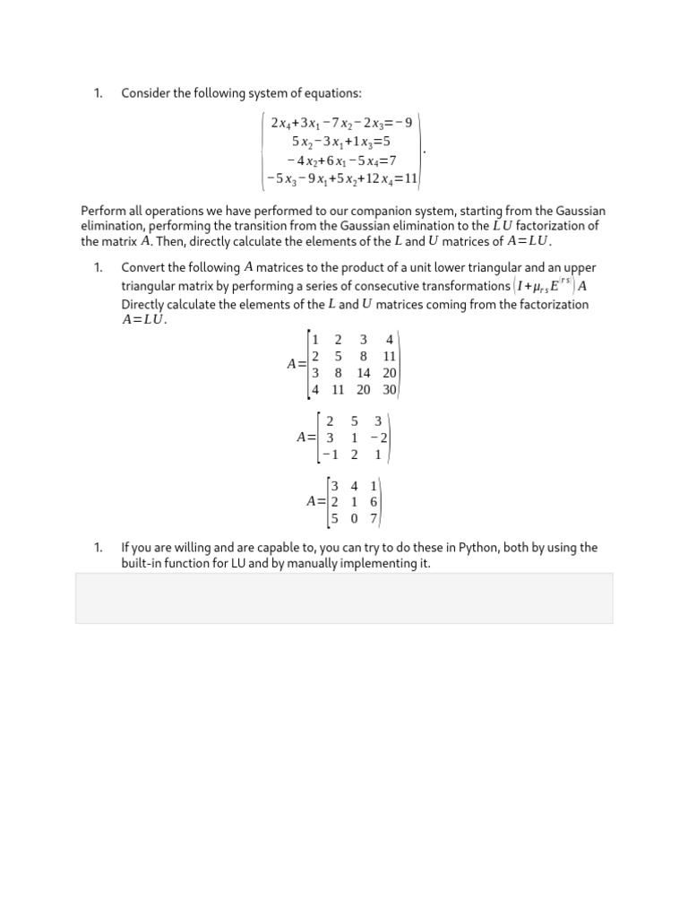 LU Factorization of Linear Equations | PDF