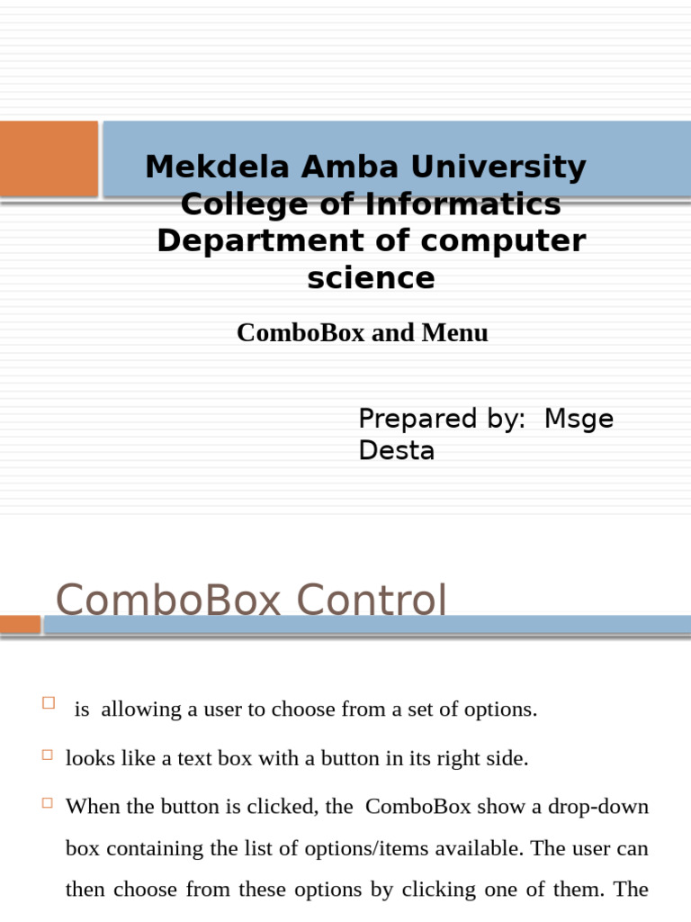 ComboBox and Menu Control Guide | PDF | Keyboard Shortcut | Menu ...
