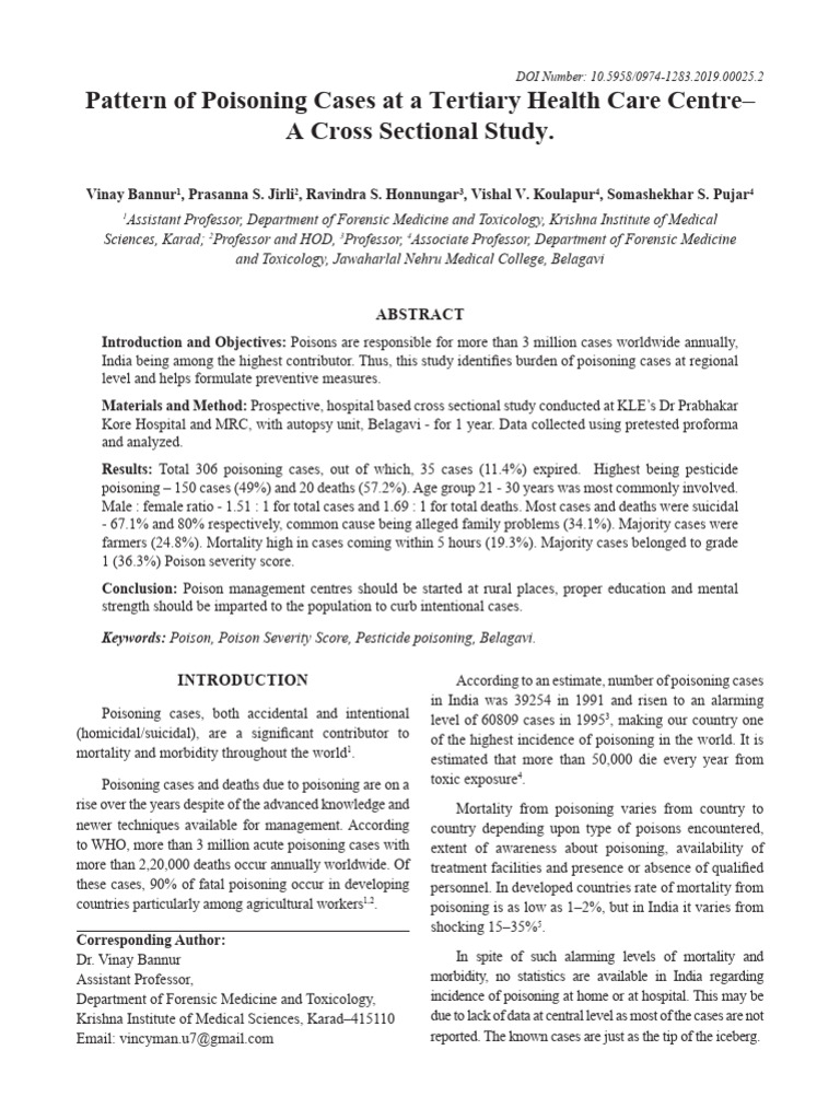 Poisoning Case Study in Tertiary Care Centre | PDF | Poison | Mortality ...