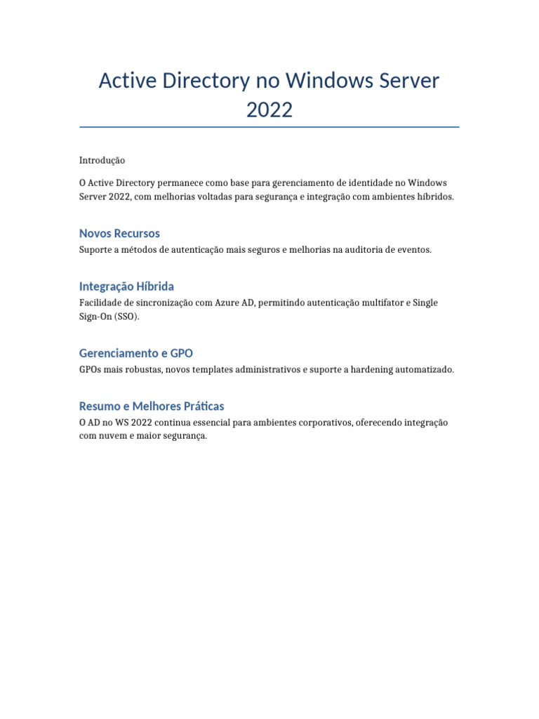 Apresentacao 2 Active Directory No Windows Server 2022 | PDF