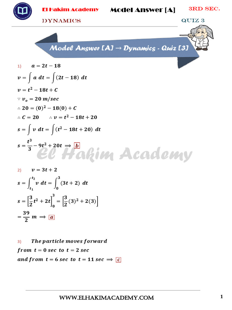 Dynamics Quiz 3 Model Answers | PDF