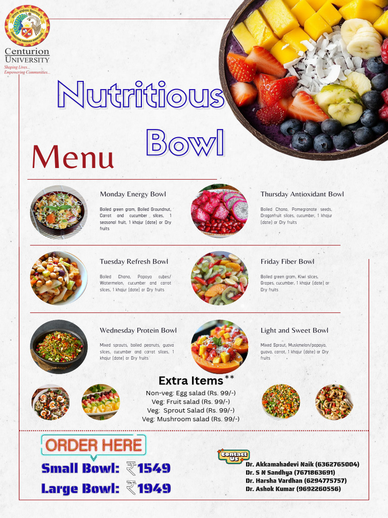 Healthy Bowl Menu Options | PDF