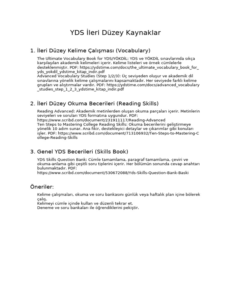 YDS Advanced Resources | PDF