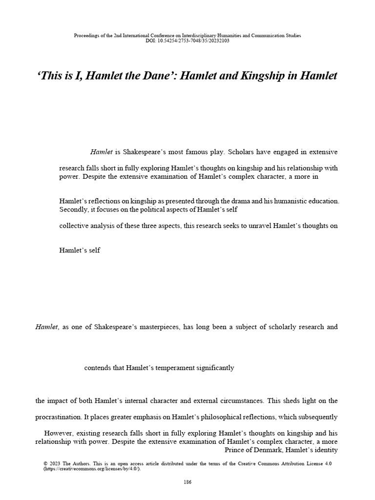 This Is I Hamlet The Dane Hamlet and Kingship in H | PDF | Hamlet ...