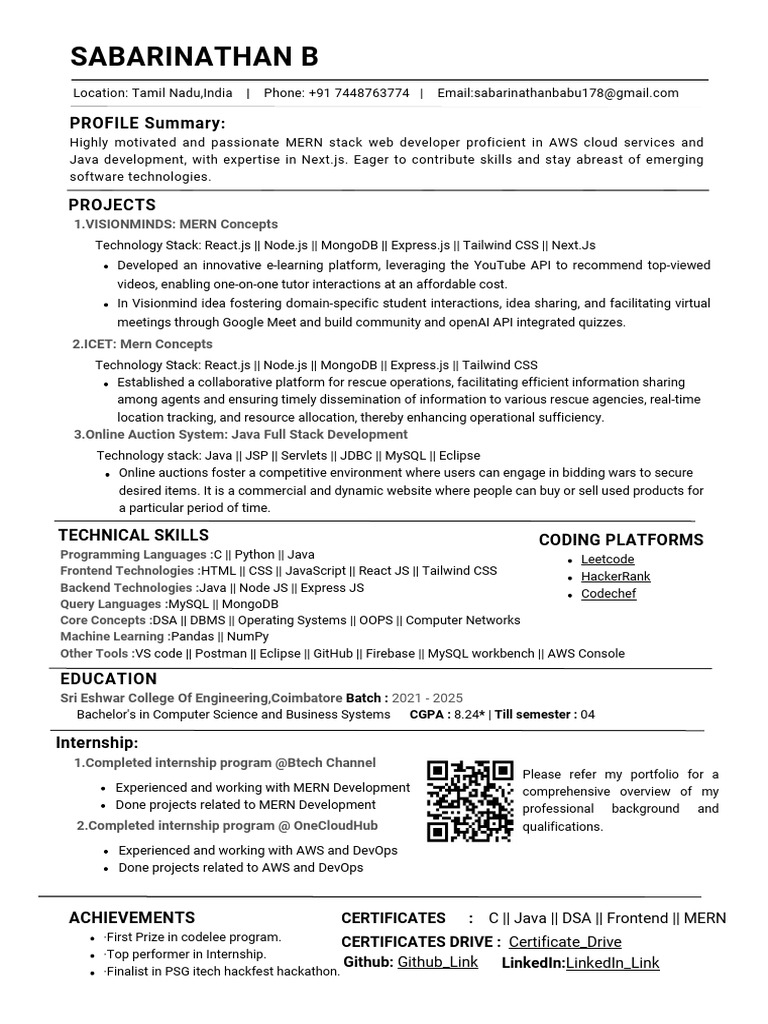 MERN Stack Developer Portfolio Summary | PDF | Java (Programming ...