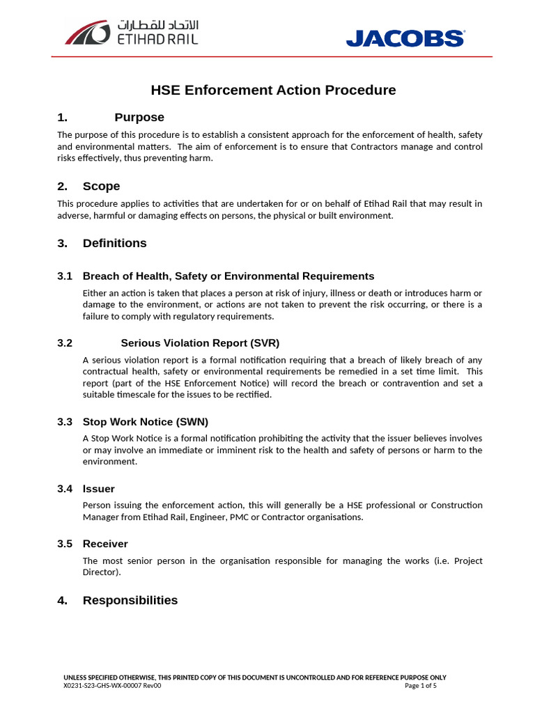 HSE Enforcement Action Procedure | PDF | Safety | Risk