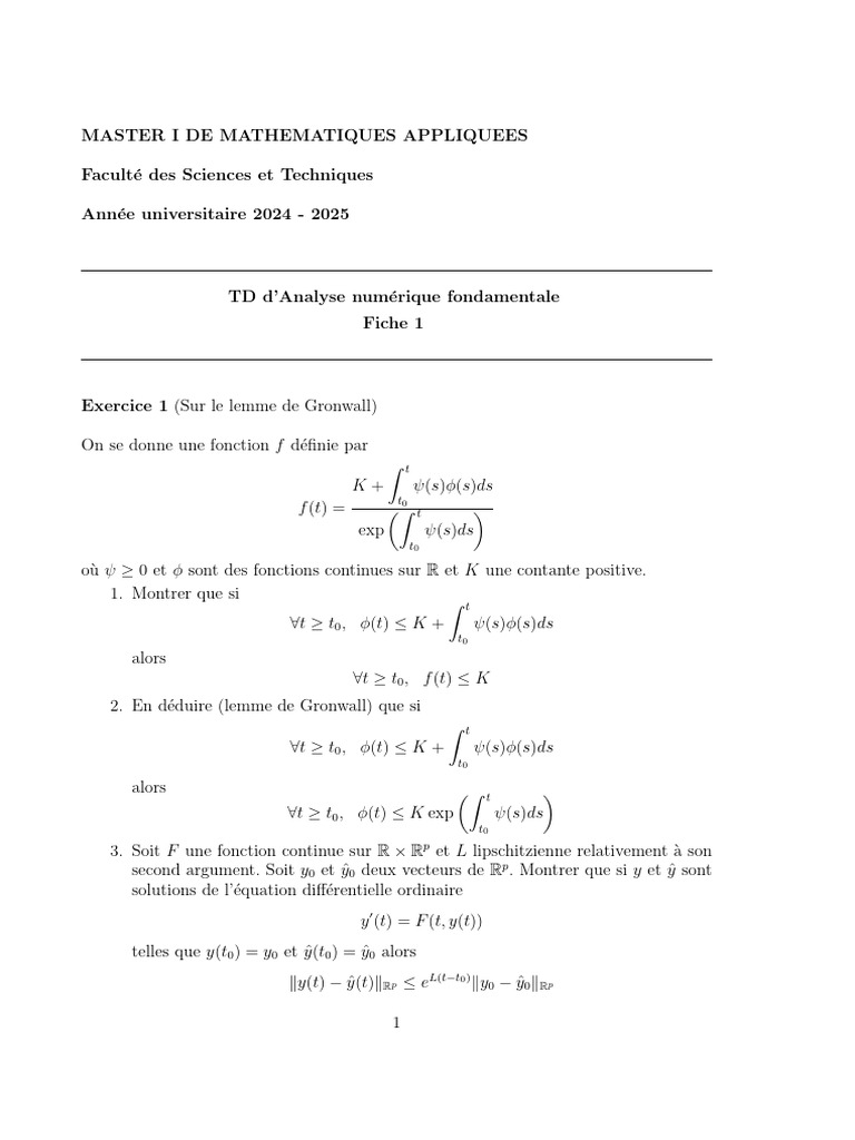 Analyse Numérique Lemme de Gronwall et Schémas d'Euler PDF — free download