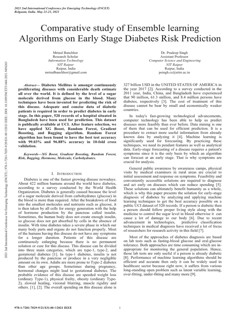 Ensemble Learning for Diabetes Prediction | PDF | Diabetes | Cross ...