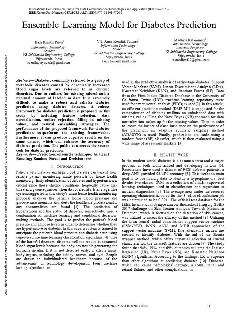 Ensemble Model for Diabetes Prediction | PDF | Machine Learning ...