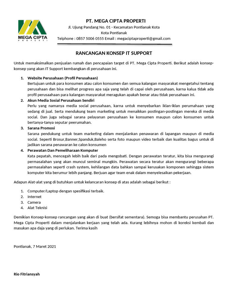 Konsep IT Support untuk Mega Cipta Properti | PDF