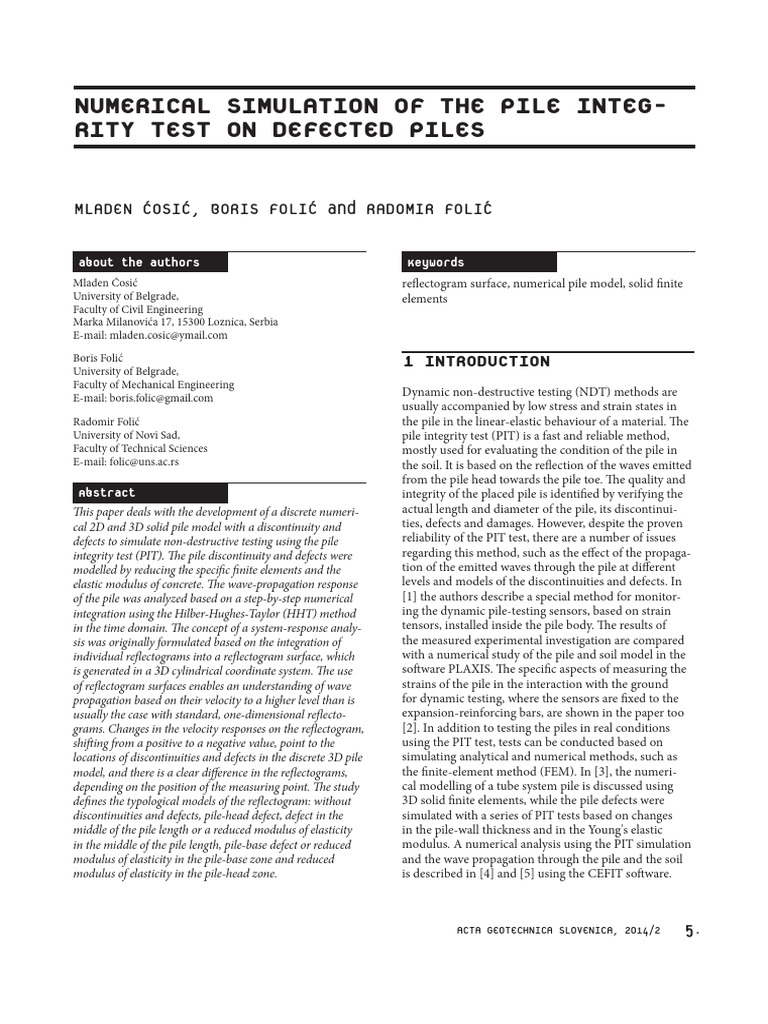 Numerical Simulation of The Pile Integri | PDF | Waves | Elasticity ...