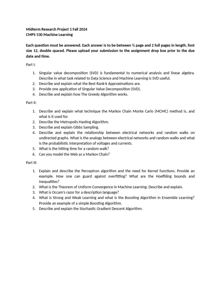 CMPS 530 Machine Learning Project 1 Fall 2024 | PDF