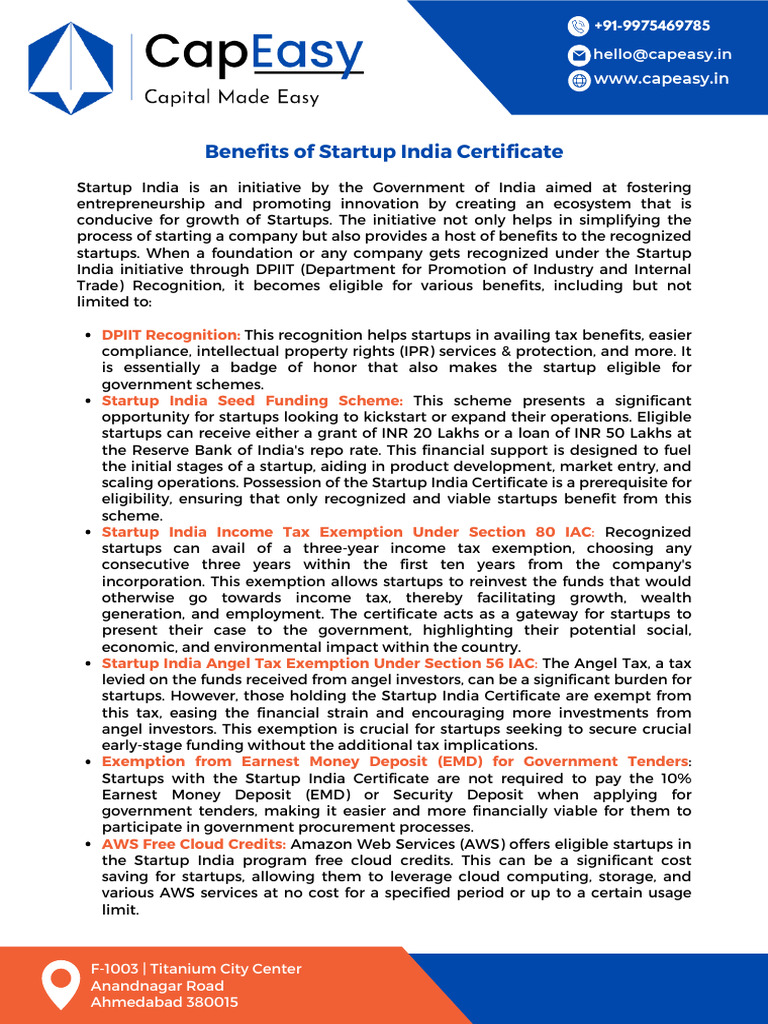 Benefits of Startup India Registration | PDF | Startup Company | Small ...