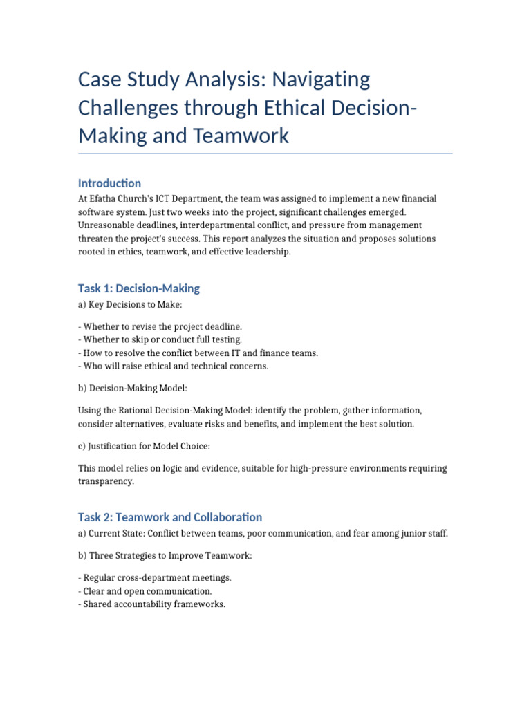 Ethical Decision-Making in Team Projects | PDF
