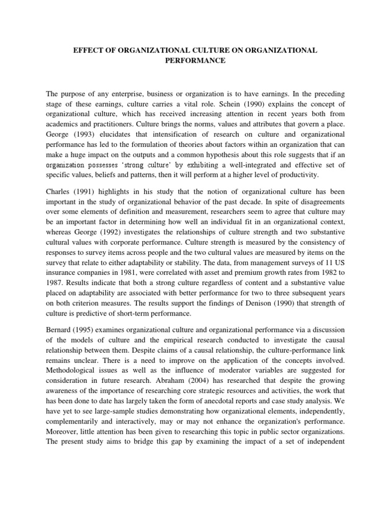 Culture's Impact on Performance | PDF | Organizational Culture | Value ...
