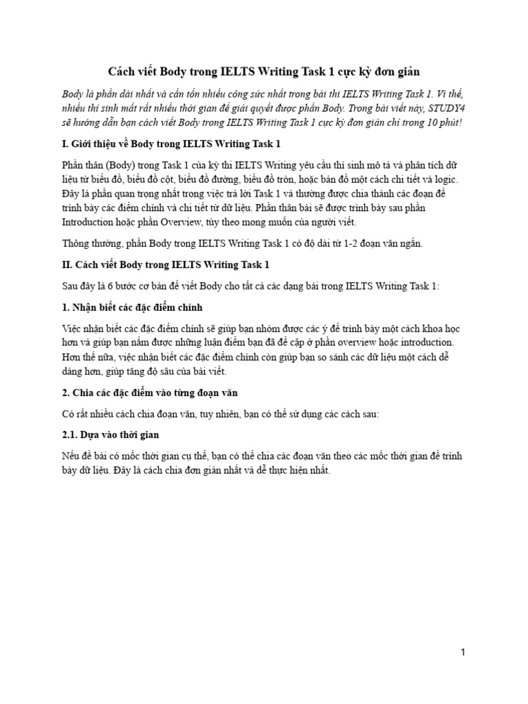 Cách Viết Body Trong IELTS Writing Task 1 Cực Kỳ Đơn Giản | PDF