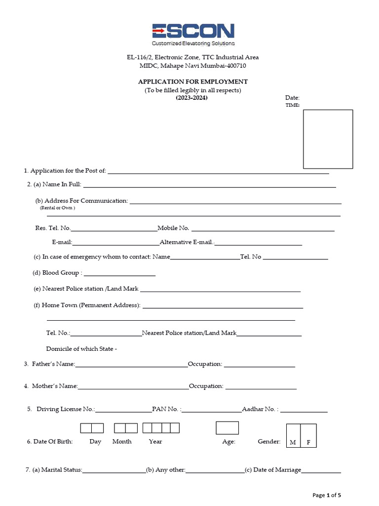 Employment Application Form 2023-2024 | PDF