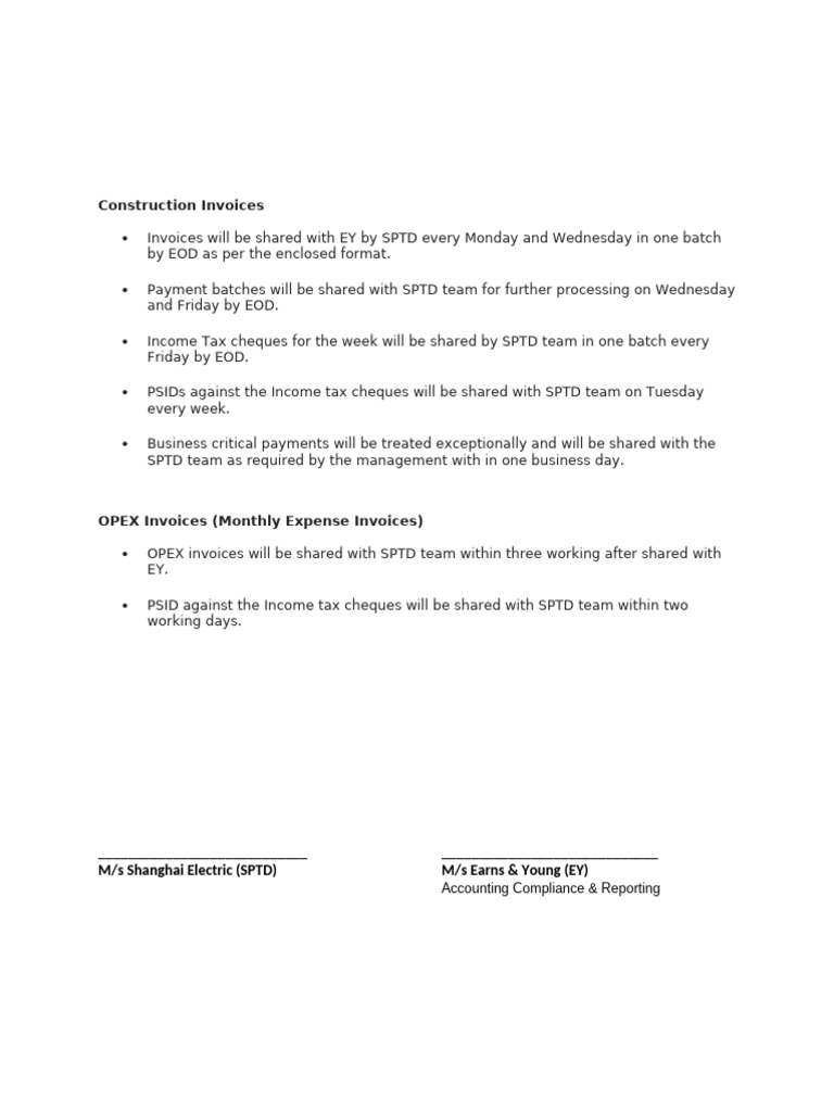 Construction and OPEX Invoice Procedures | PDF