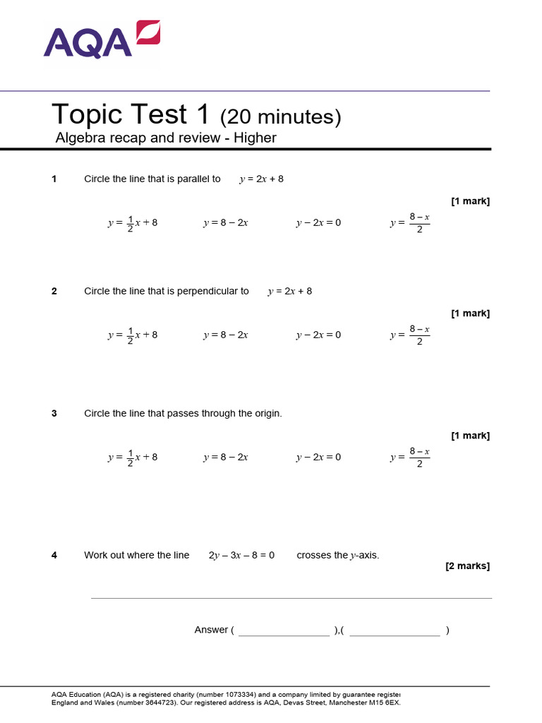 AQA Higher Algebra Test Review | PDF | Mathematical Concepts | Algebra