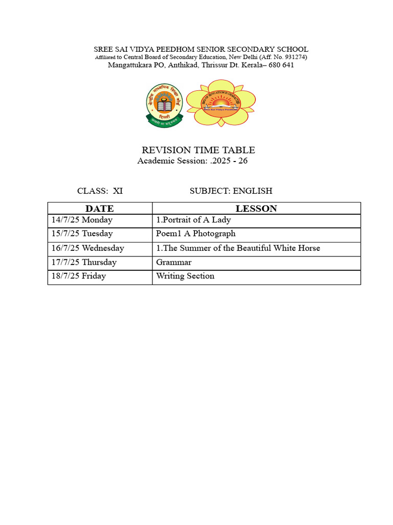 REVISION Schedule | PDF