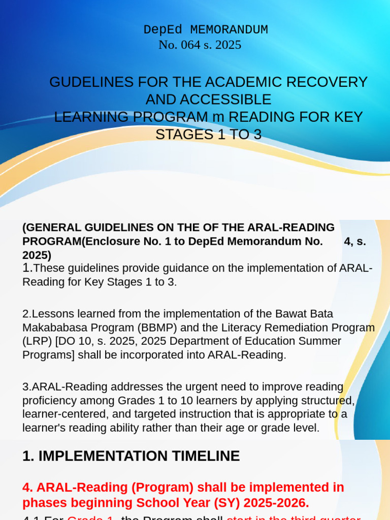 ARAL-Reading Program Guidelines 2025 | PDF | Reading Comprehension ...