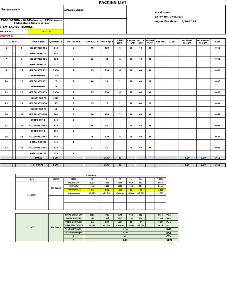 Final Packing List - 11130359 | PDF