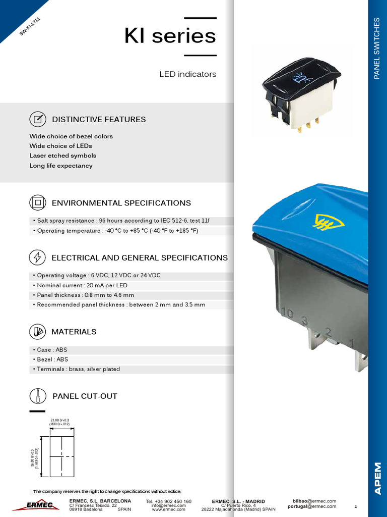 KI Series Panel Switches Specifications | PDF | Light Emitting Diode ...