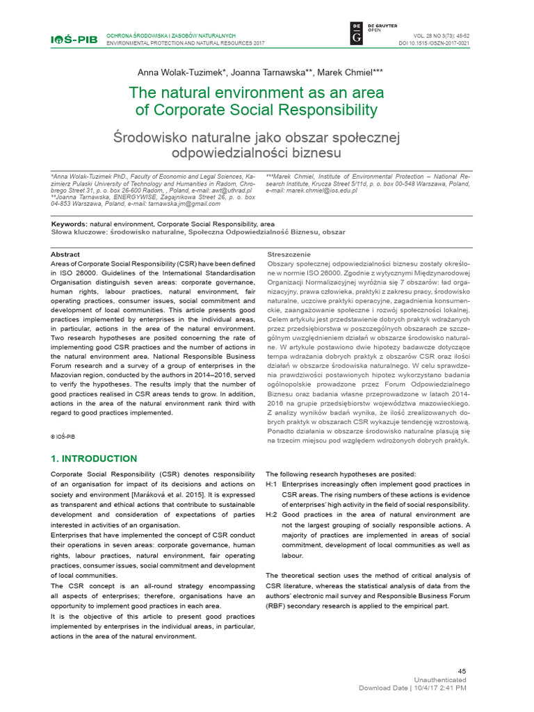 CSR Practices in Natural Environment | PDF | Corporate Social ...