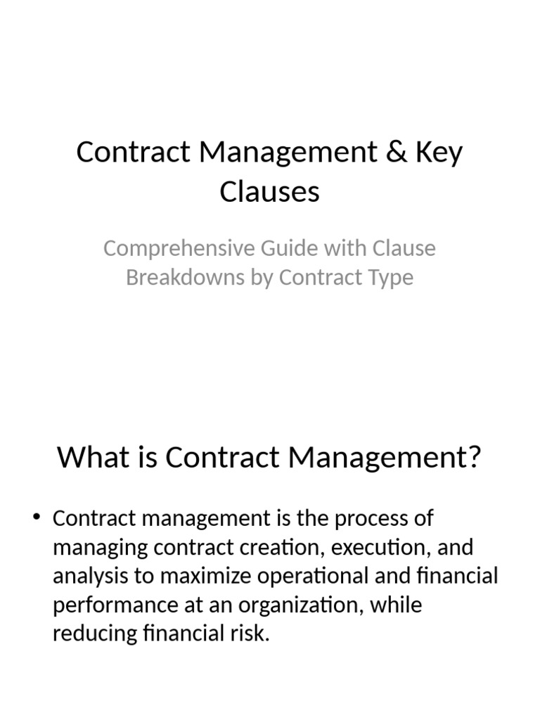 Contract Management Guide & Key Clauses | PDF | Civil Law (Legal System ...