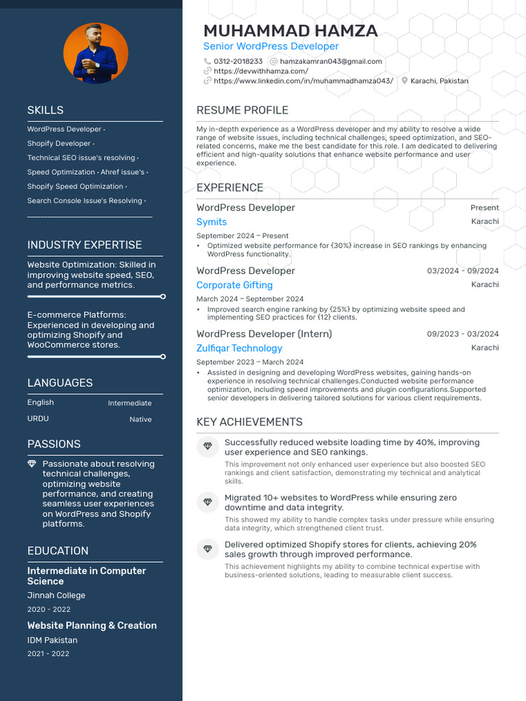 WordPress Developer Resume: Muhammad Hamza | PDF | Word Press | Search ...