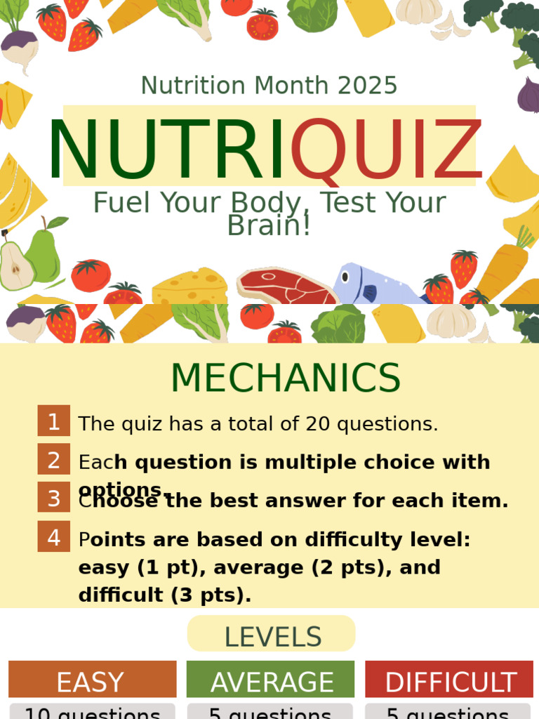 Nutrition Quiz Presentation in Green, Yellow and Red Vector Style | PDF ...
