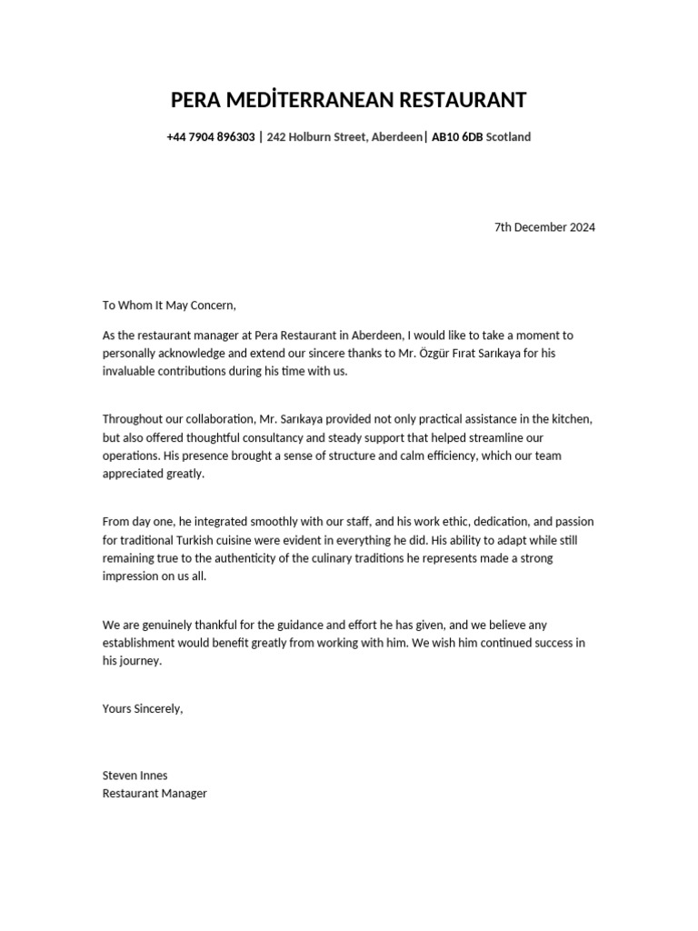 Appreciation Letter Pera | PDF