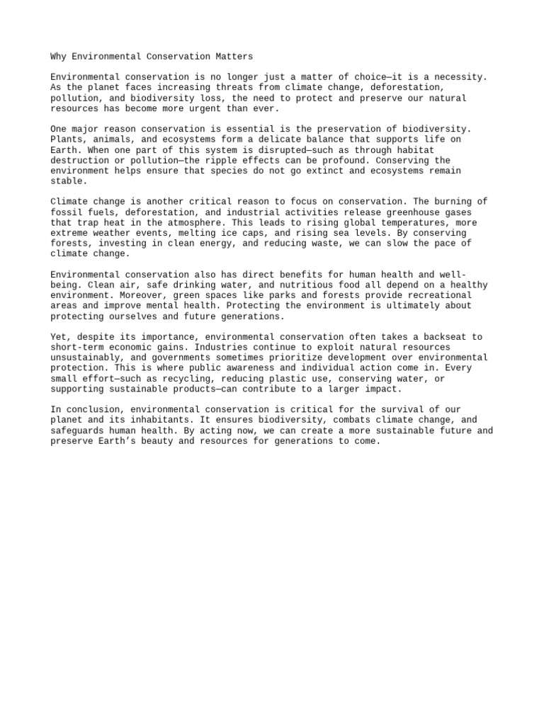 Importance of Environmental Conservation | PDF