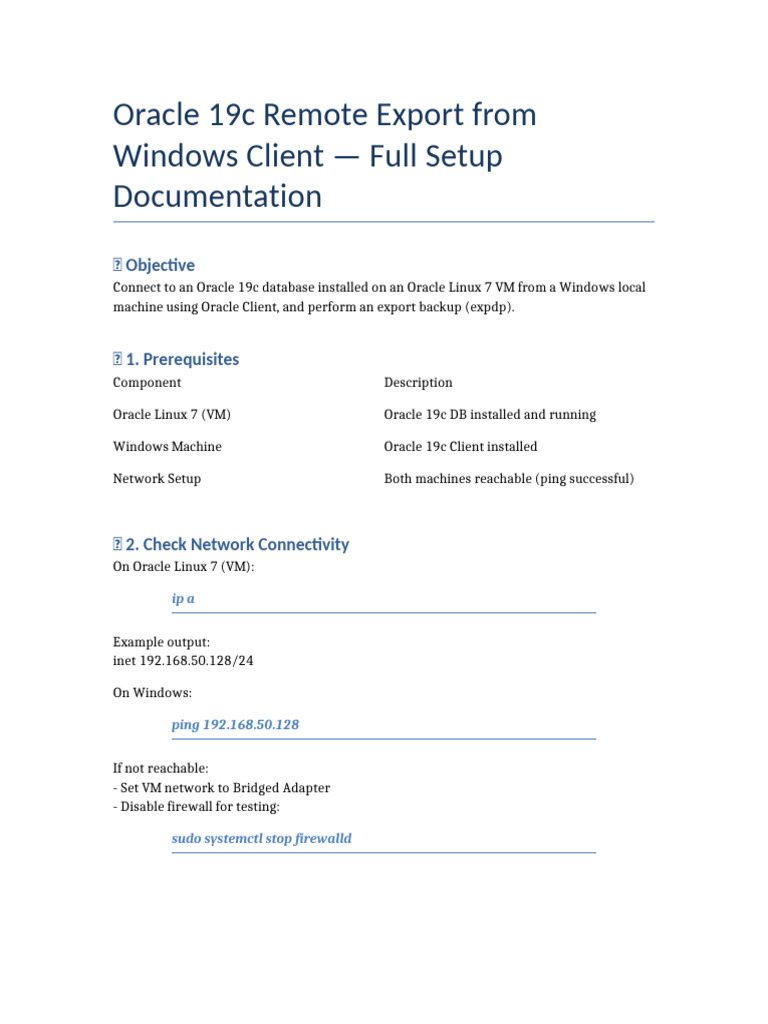 Oracle 19c Remote Export Setup Guide | PDF