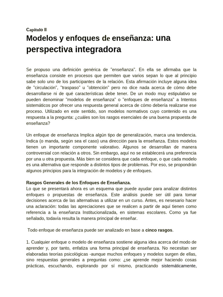 Enfoques y Modelos de Enseñanza | PDF | Enseñando | Aprendizaje