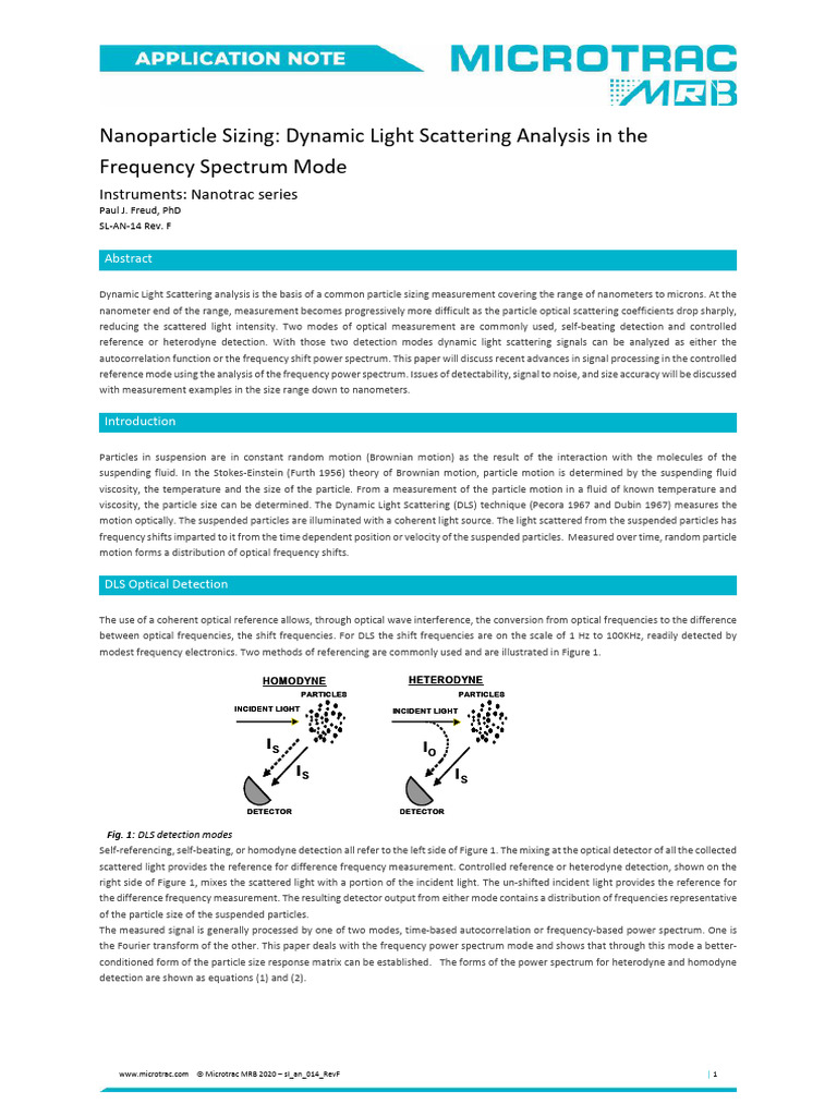 2020 Nanoparticle Sizing - DLS Analysis in The Frequency Spectrum Mode ...