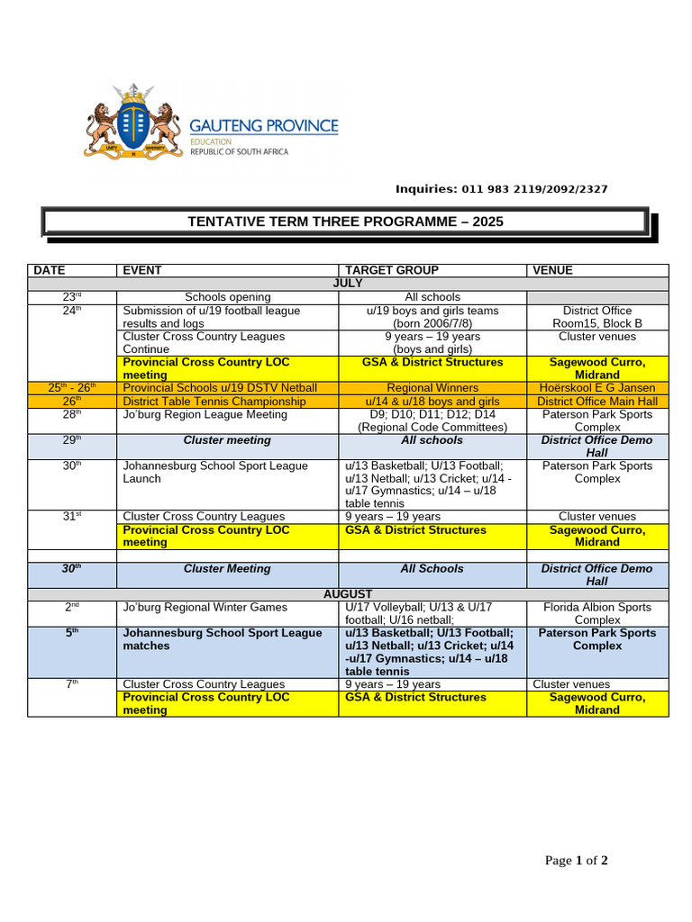 2025 Term Three Sports Programme | PDF | Sports
