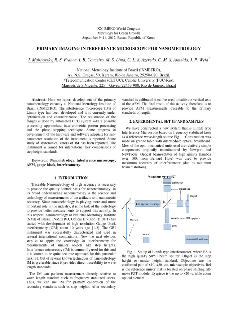 Primary Imaging Interference Microscope for Nanometrology | PDF ...